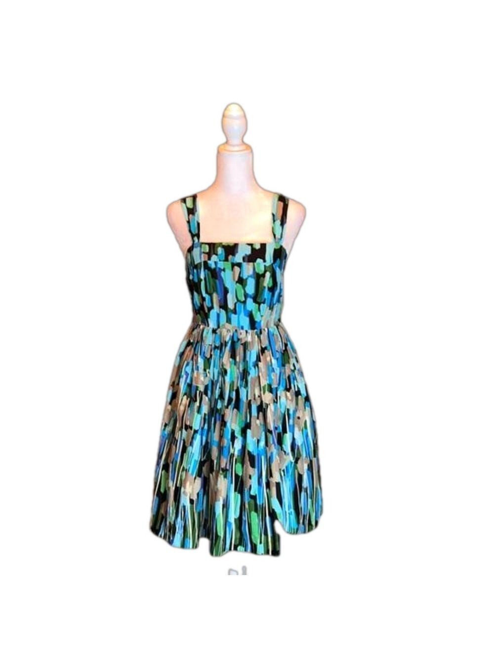 KENSIE “Pretty” Vintage Vibrant Blues & Greens Abstract Print Sundress Size XS